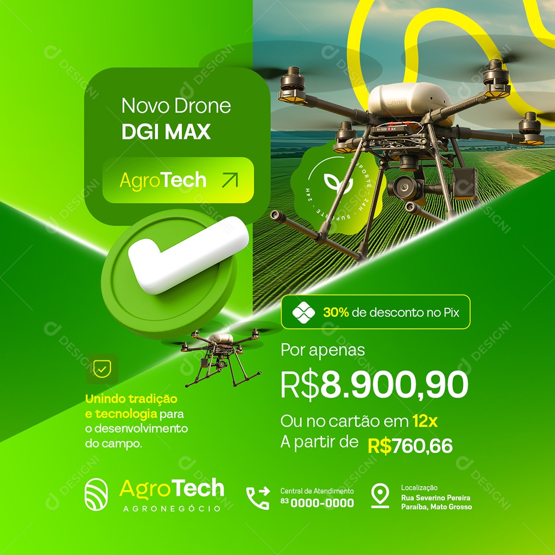 Agro Tech Novo Drone DGI Max Social Media PSD Editável
