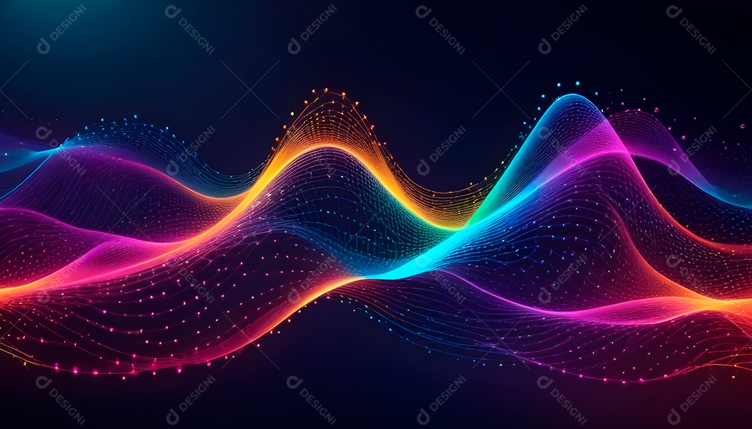 Ponto de ponto abstrato conecta-se com linha de gradiente e design de linha de onda intrincada estética rede social de internacionalização ou conceito de tecnologia de conexão de big data de negócios