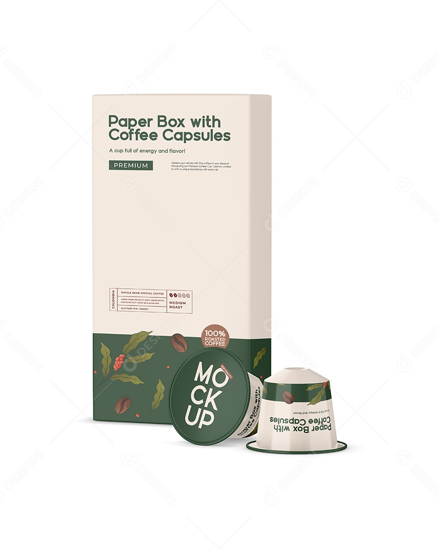 Embalagem de Café e Cápsulas PSD Editável Mockup