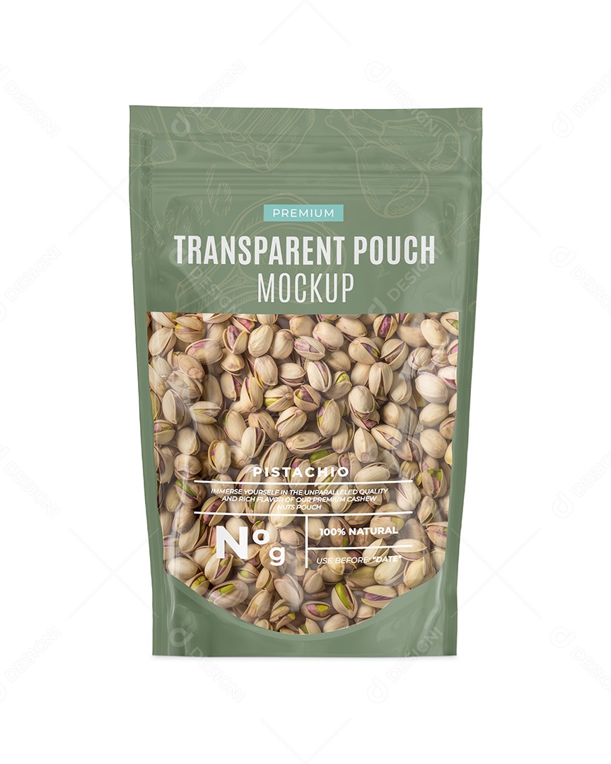 Embalagem Transparente de Pistache PSD Editável Mockup