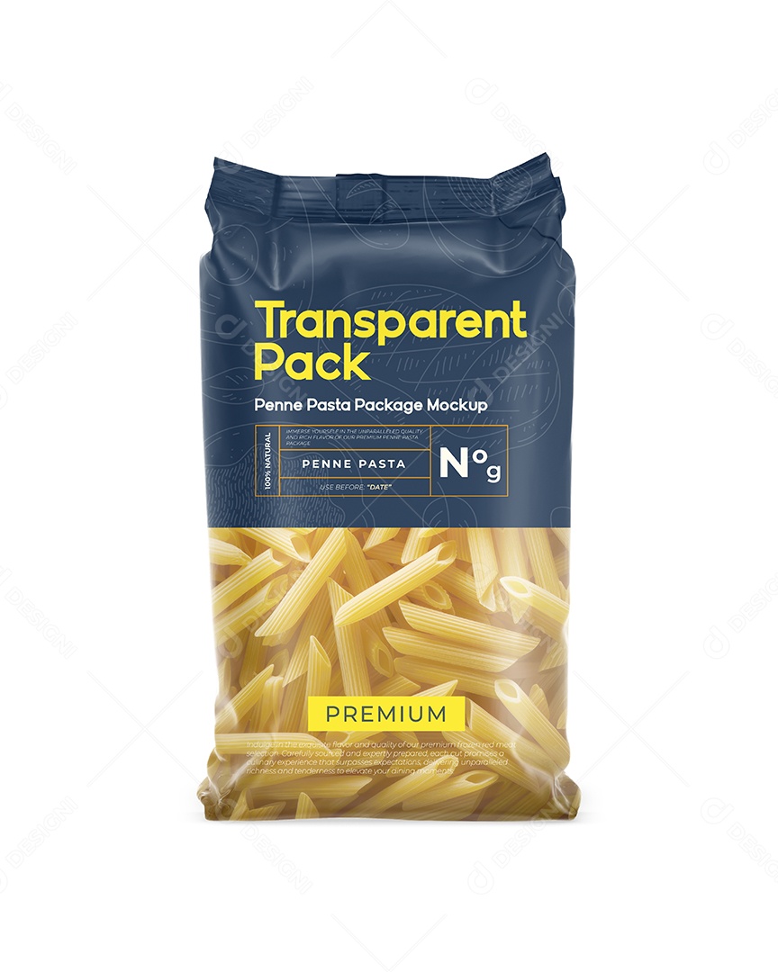 Pacote de Macarrão Tipo Penne PSD Editável Mockup
