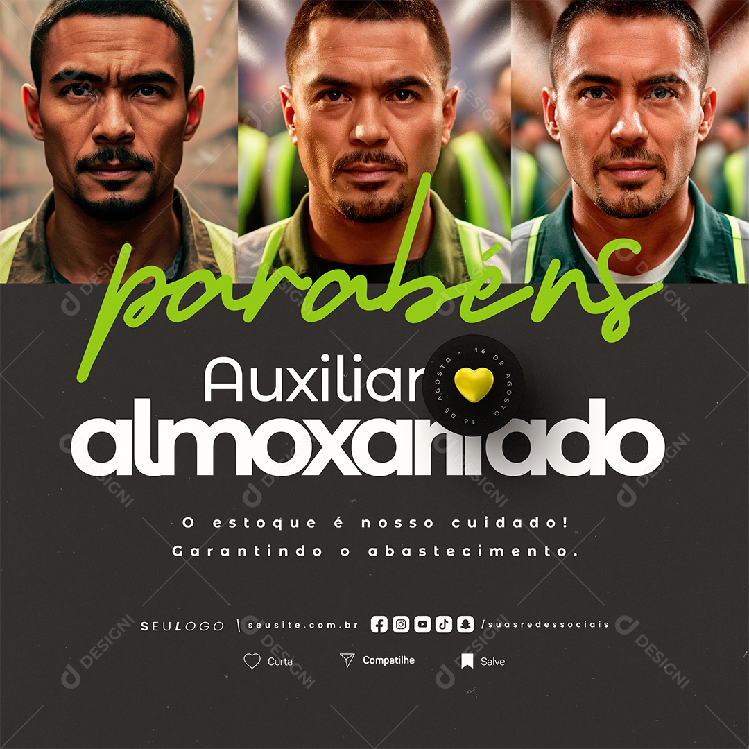 Dia do Auxiliar de Almoxarifado 16 de Agosto Parabéms Social Media PSD Editável