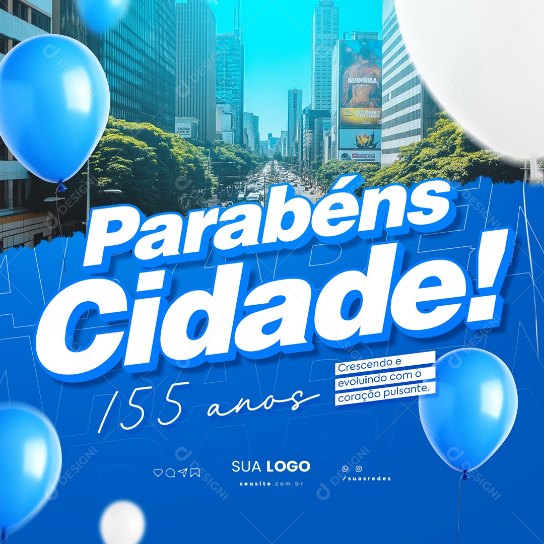 Aniversário Parabéns Cidade Pelos seus 155 Anos Social Media PSD Editável