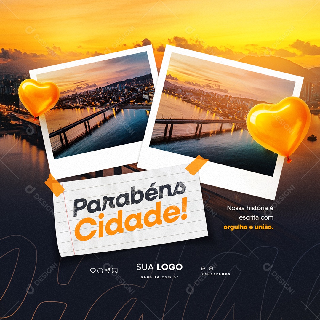 Parabéns Cidade Social Media PSD Editável