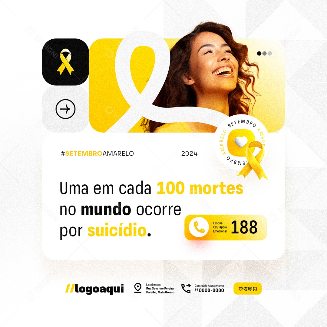Setembro Amarelo Uma em Cada 100 Mortes Social Media PSD Editável