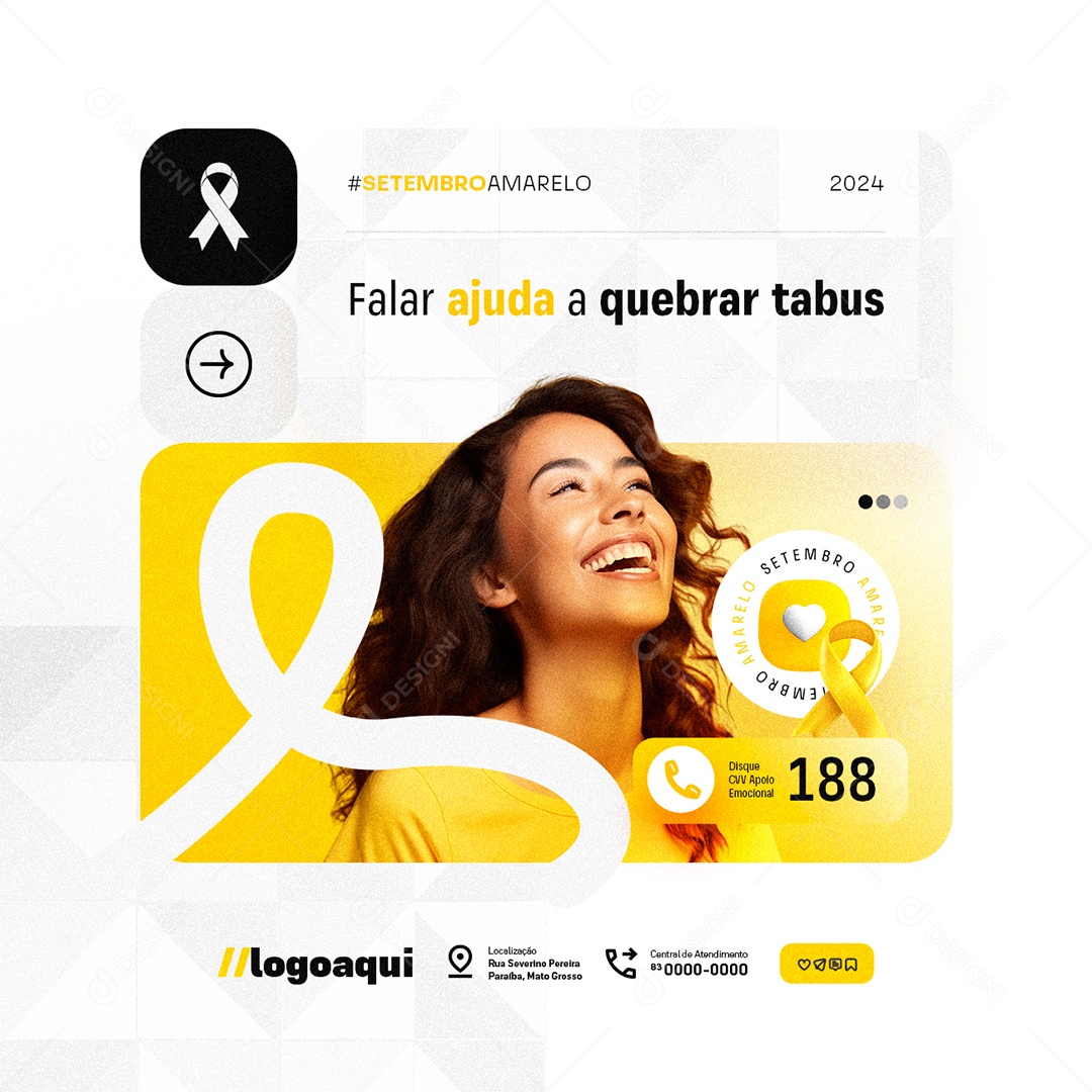 Setembro Amarelo Falar Ajuda a Quebrar Tabus Social Media PSD Editável