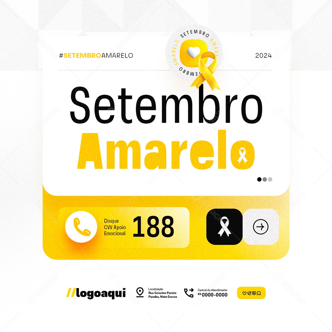 Setembro Amarelo Disque 188 Apoio Emocional Social Media PSD Editável