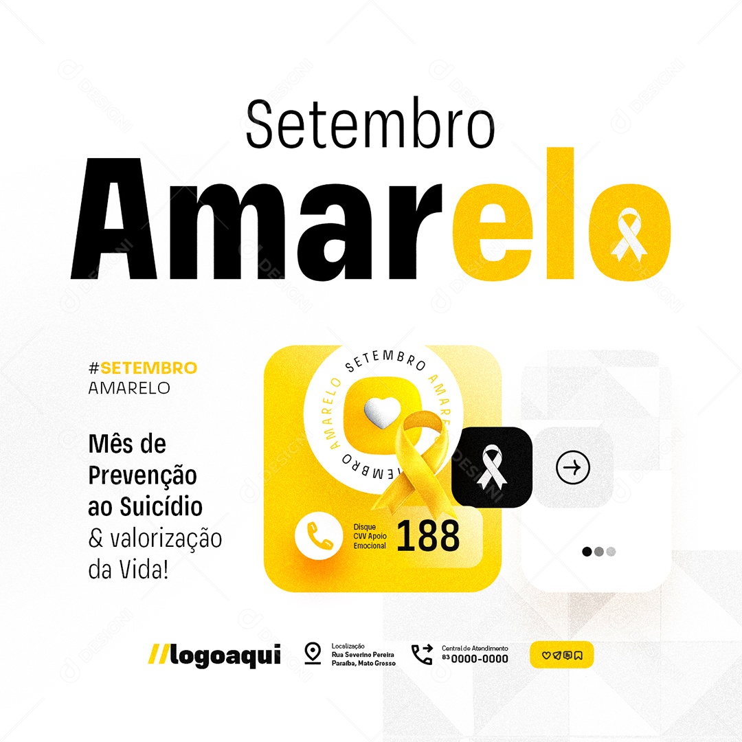 Setembro Amarelo Mês de Prevenção ao Suicídio Social Media PSD Editável