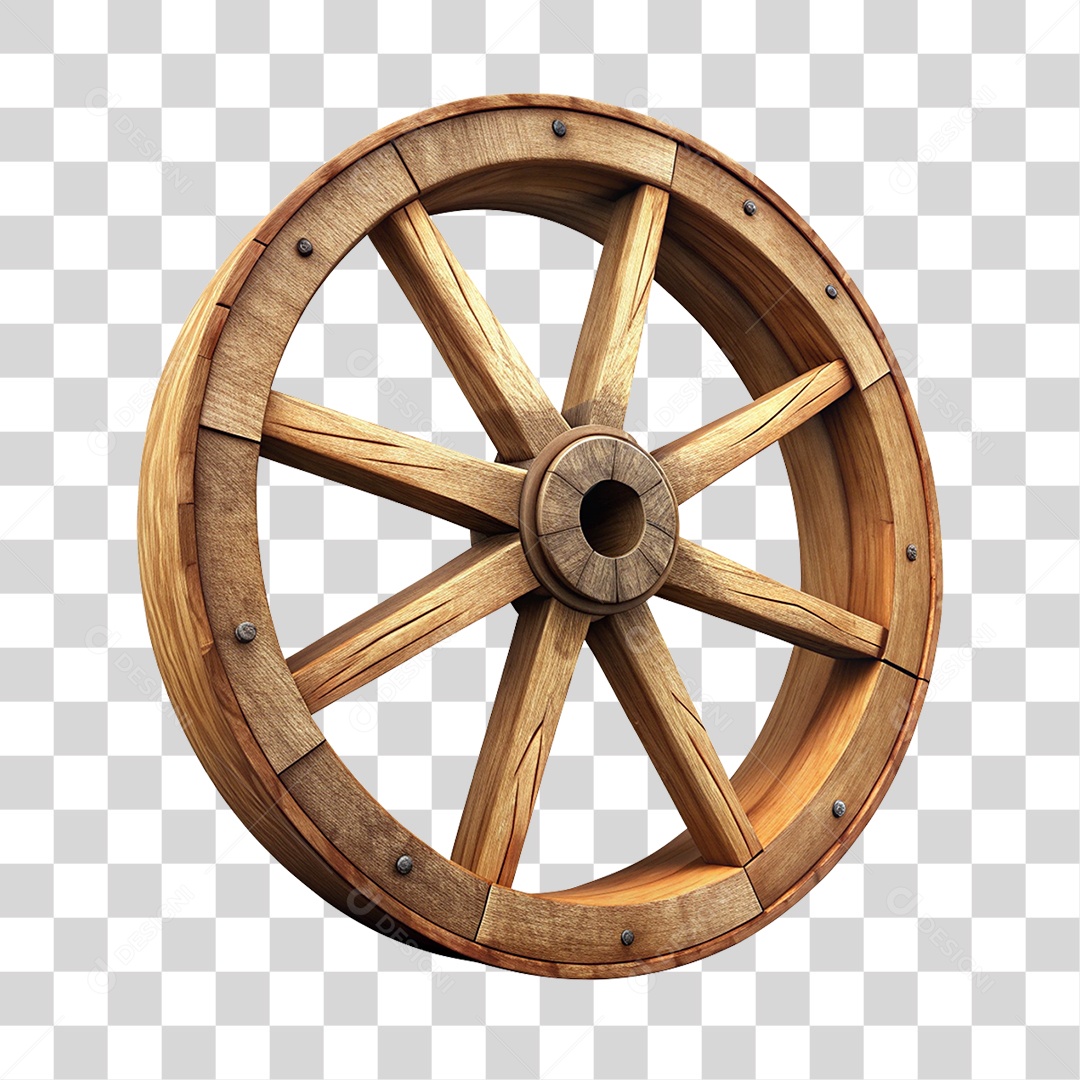 Elemento 3D Roda de Madeira PNG Transparente