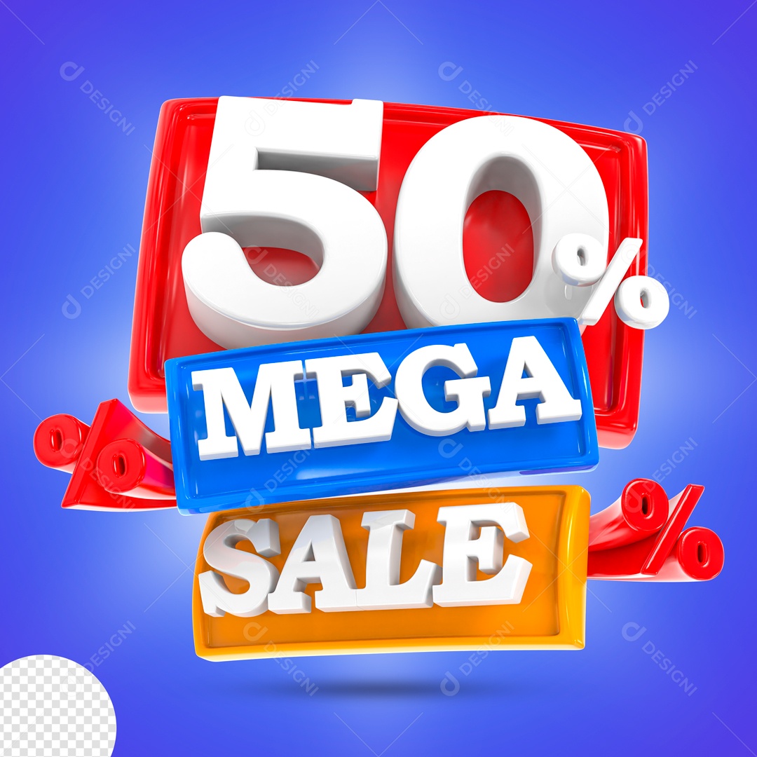 Mega Sale 50% Selo 3D para Composição PSD
