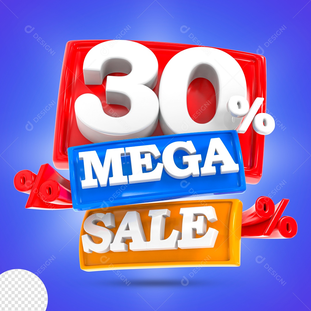 Mega Sale 30% Selo 3D para Composição PSD