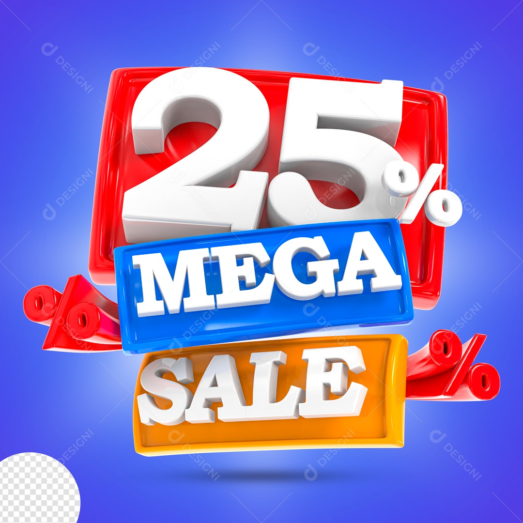 Mega Sale 25% Selo 3D para Composição PSD