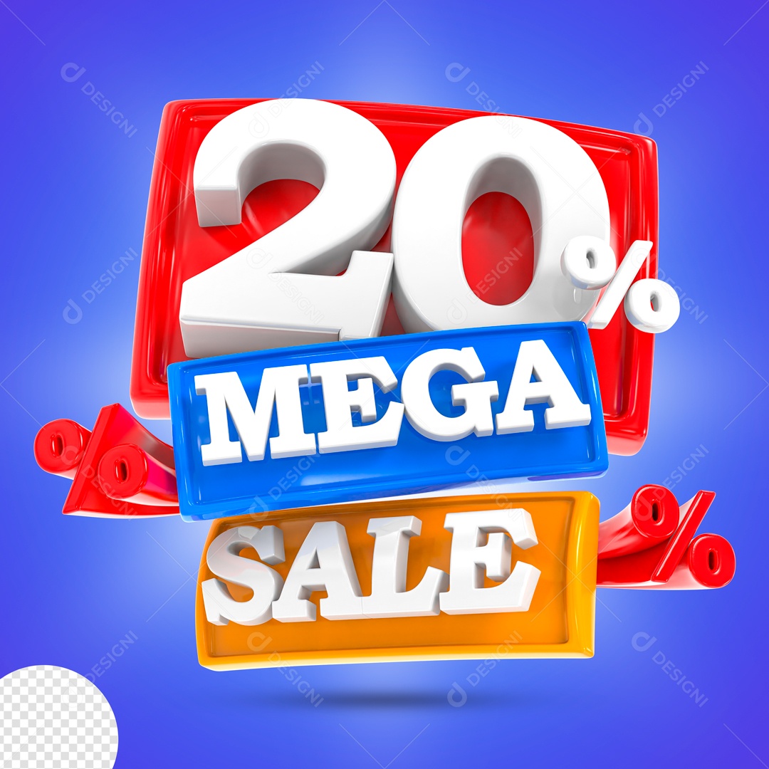 Mega Sale 20% Selo 3D para Composição PSD