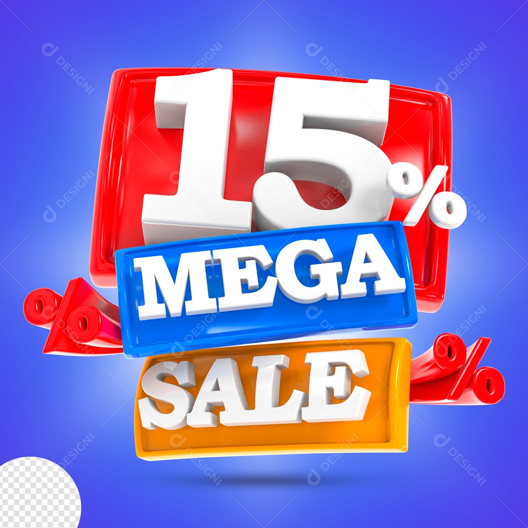 Mega Sale 15% Selo 3D para Composição PSD