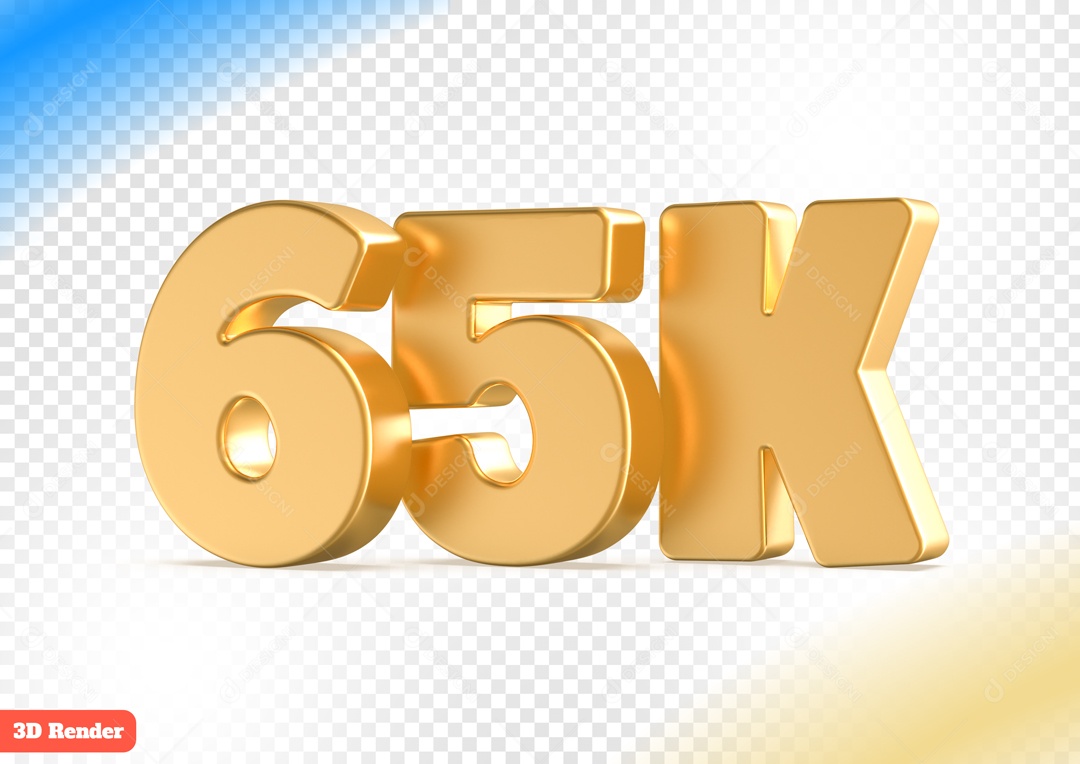 Seguidores 65K Elemento 3D Dourado para Composição PSD