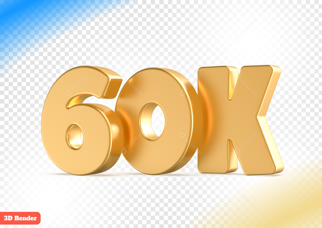 Seguidores 60K Elemento 3D Dourado para Composição PSD