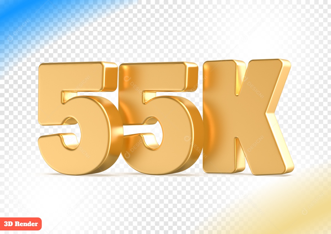 Seguidores 55K Elemento 3D Dourado para Composição PSD