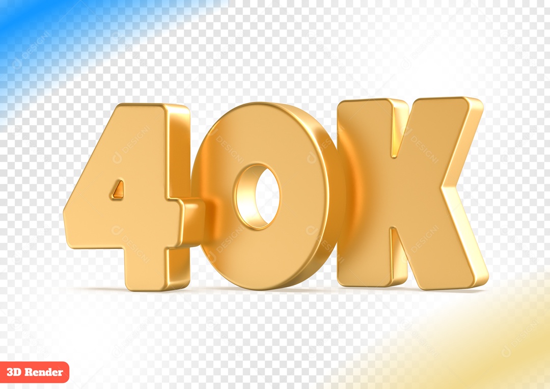Seguidores 40K Elemento 3D Dourado para Composição PSD