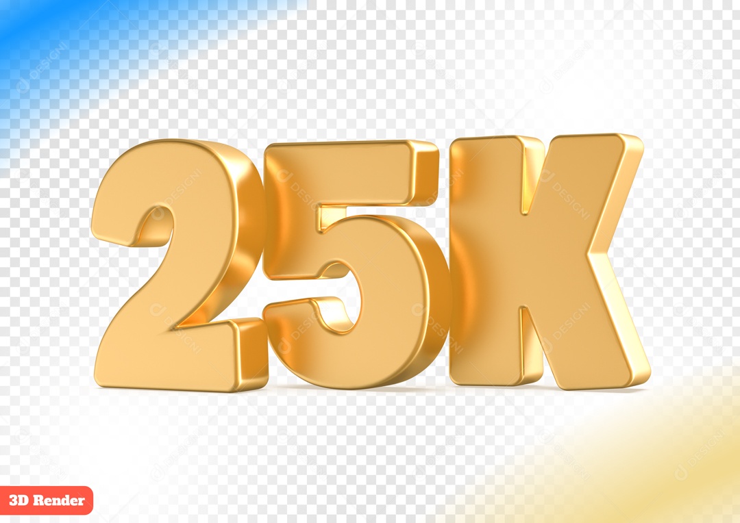 Seguidores 23K Elemento 3D Dourado para Composição PSD