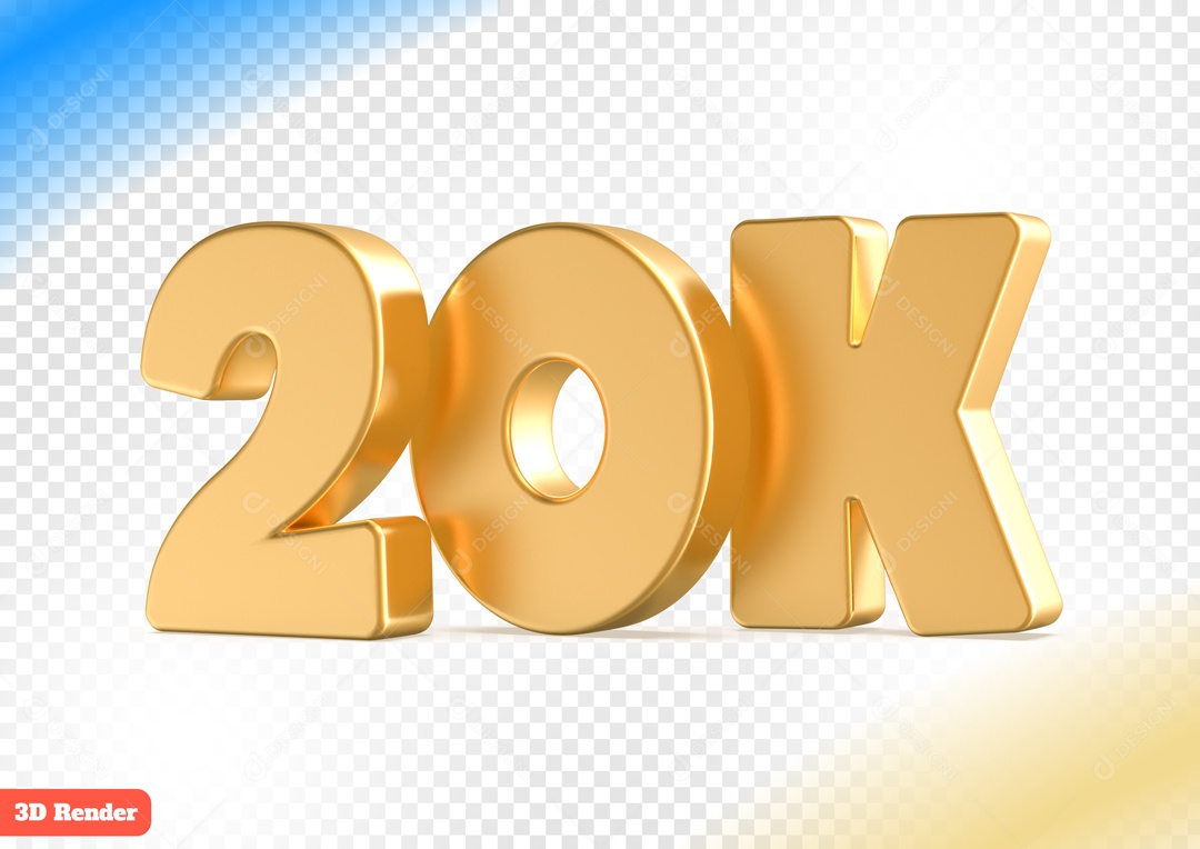 Seguidores 20K Elemento 3D Dourado para Composição PSD