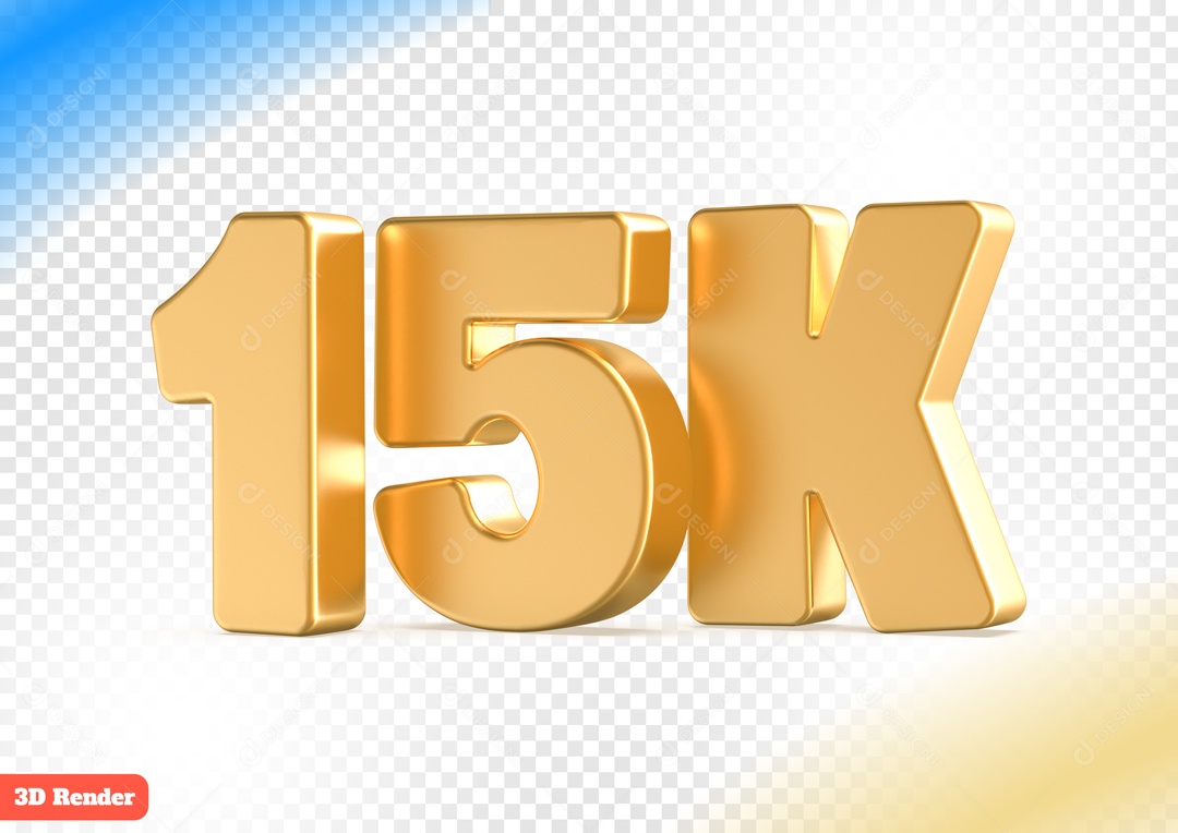 Seguidores 15K Elemento 3D Dourado para Composição PSD