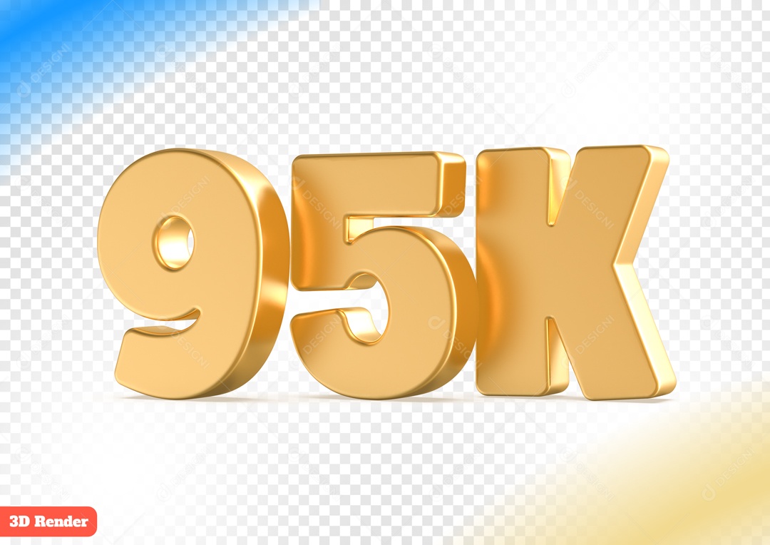 Seguidores 95K Elemento 3D Dourado para Composição PSD