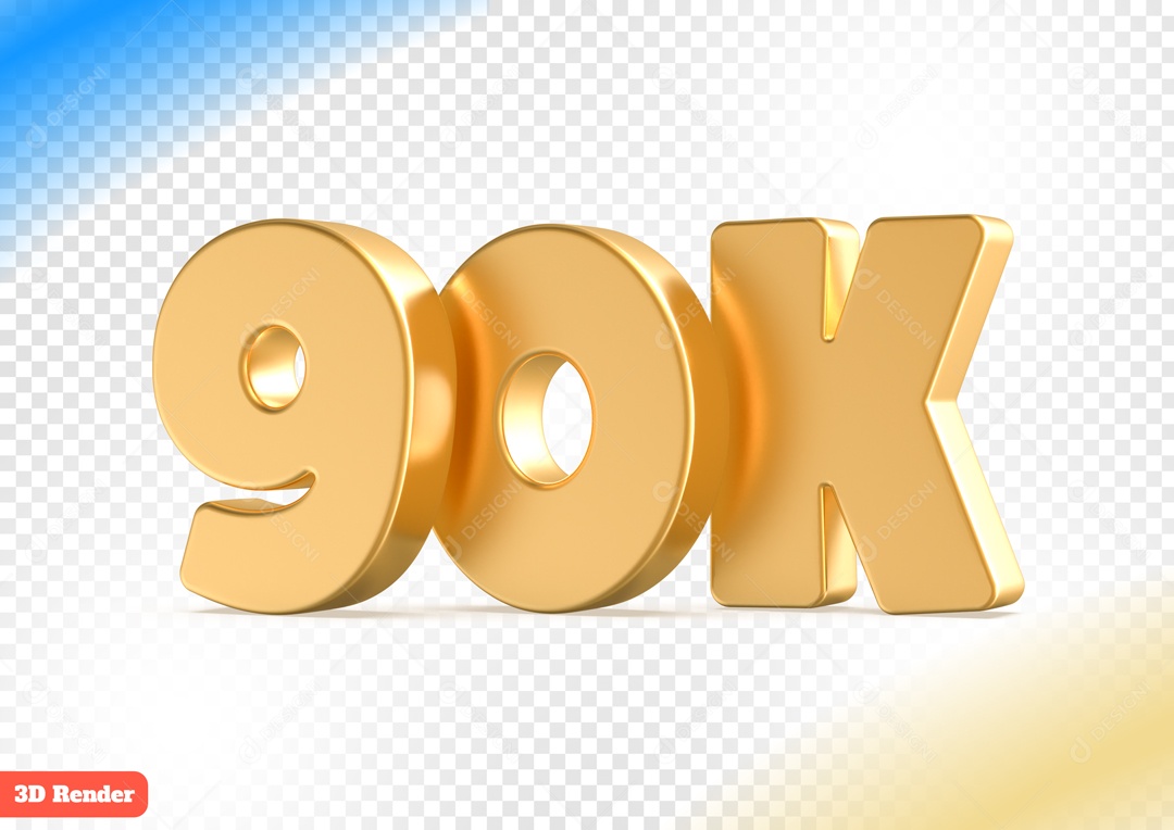 Seguidores 90K Elemento 3D Dourado para Composição PSD