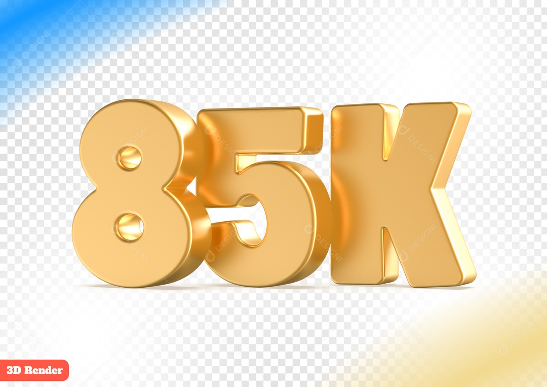 Seguidores 85K Elemento 3D Dourado para Composição PSD