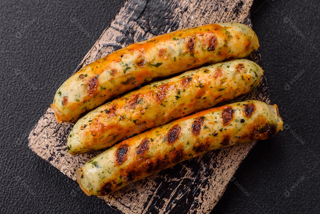 Salsicha vegetariana sobre tábua de madeira