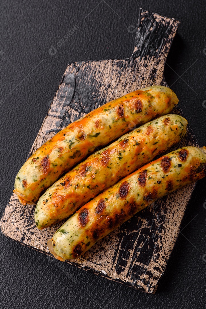 Salsicha vegetariana sobre tábua de madeira