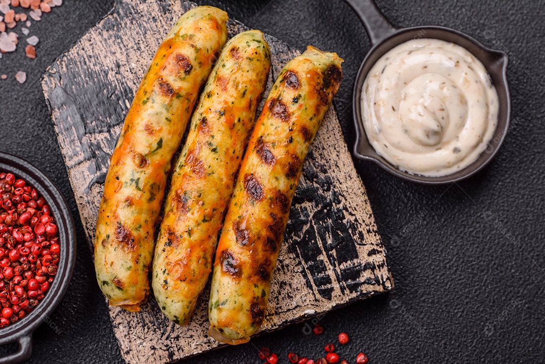 Salsicha vegetariana com molho ao lado