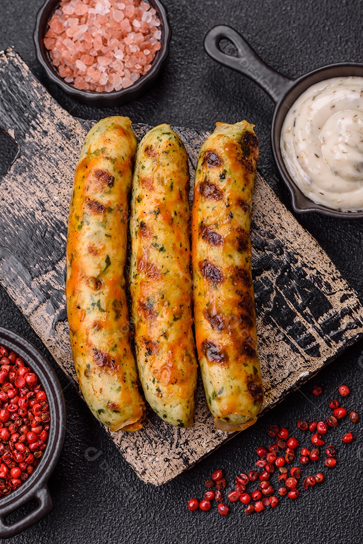 Salsicha vegetariana com molho ao lado