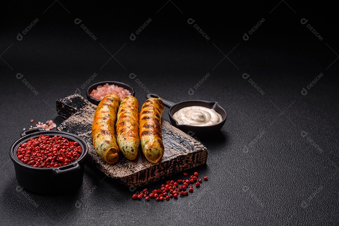 Salsicha vegana sobre tábua de madeira