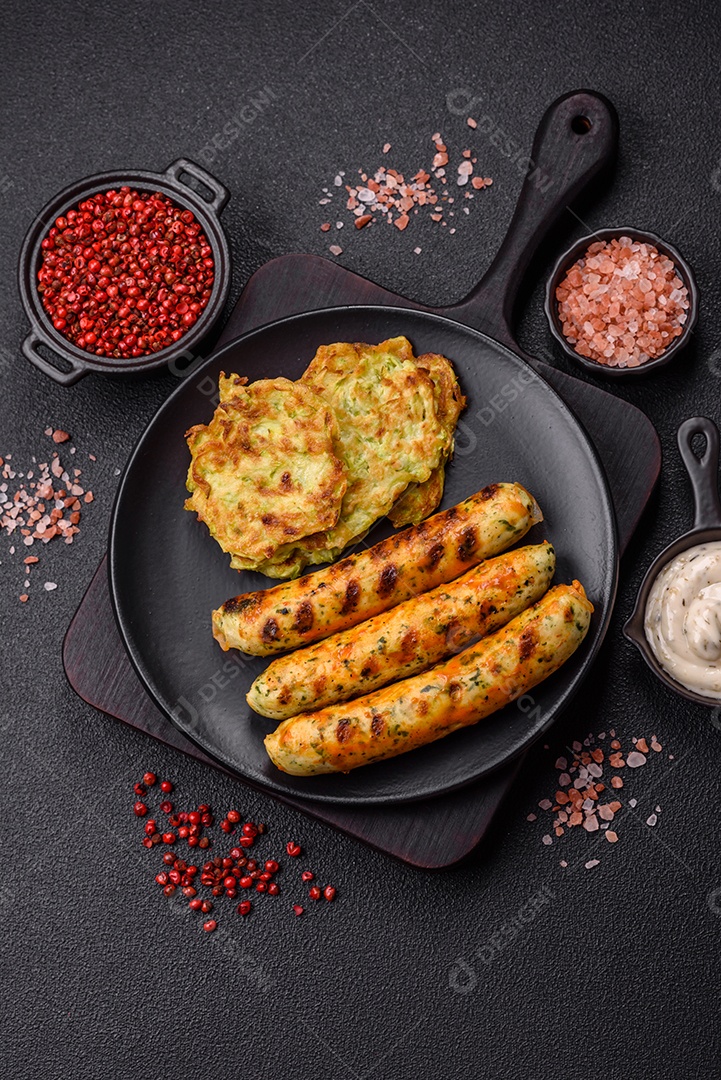 Bolinho de abobrinha e salsicha vegetariana