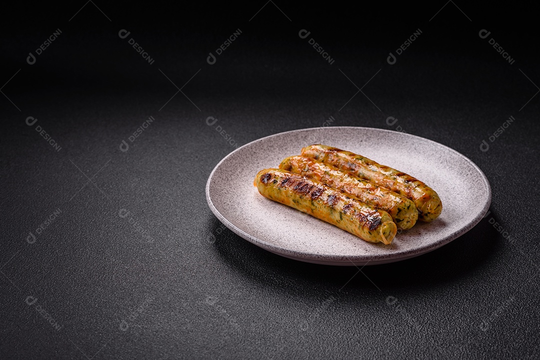 Salsicha vegetariana sobre prato de cerâmica