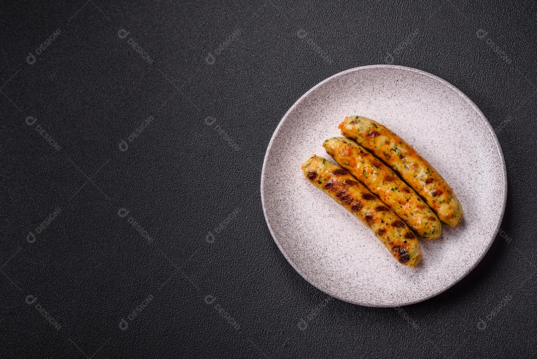 Salsicha vegetariana sobre prato de cerâmica