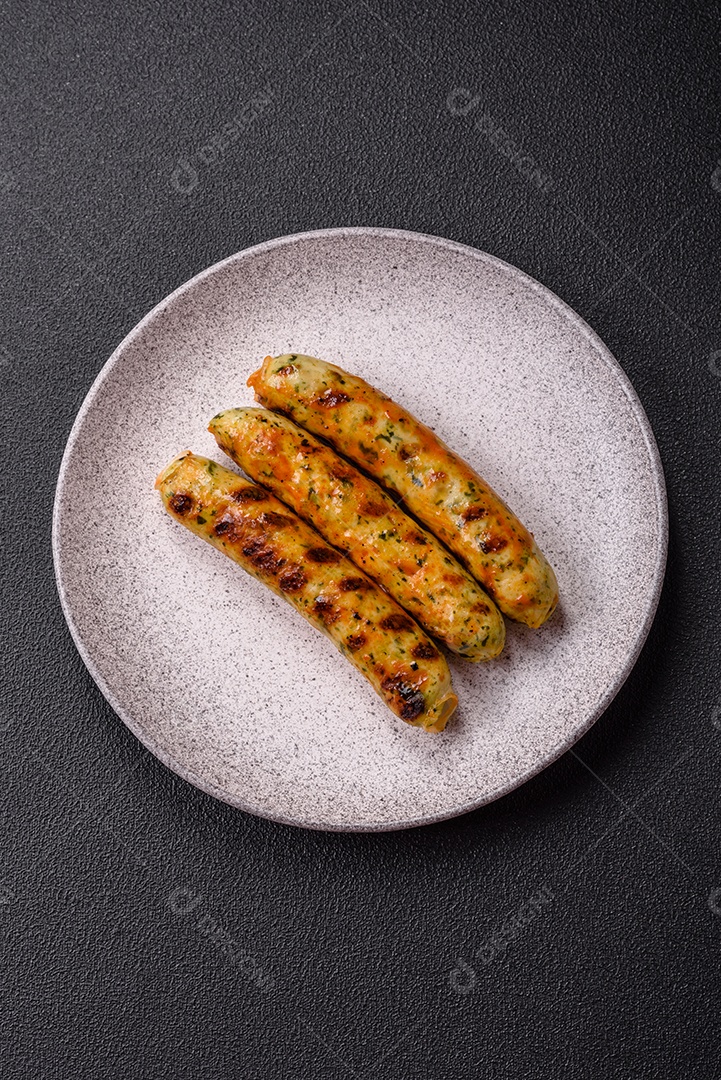 Salsicha vegetariana sobre prato de cerâmica