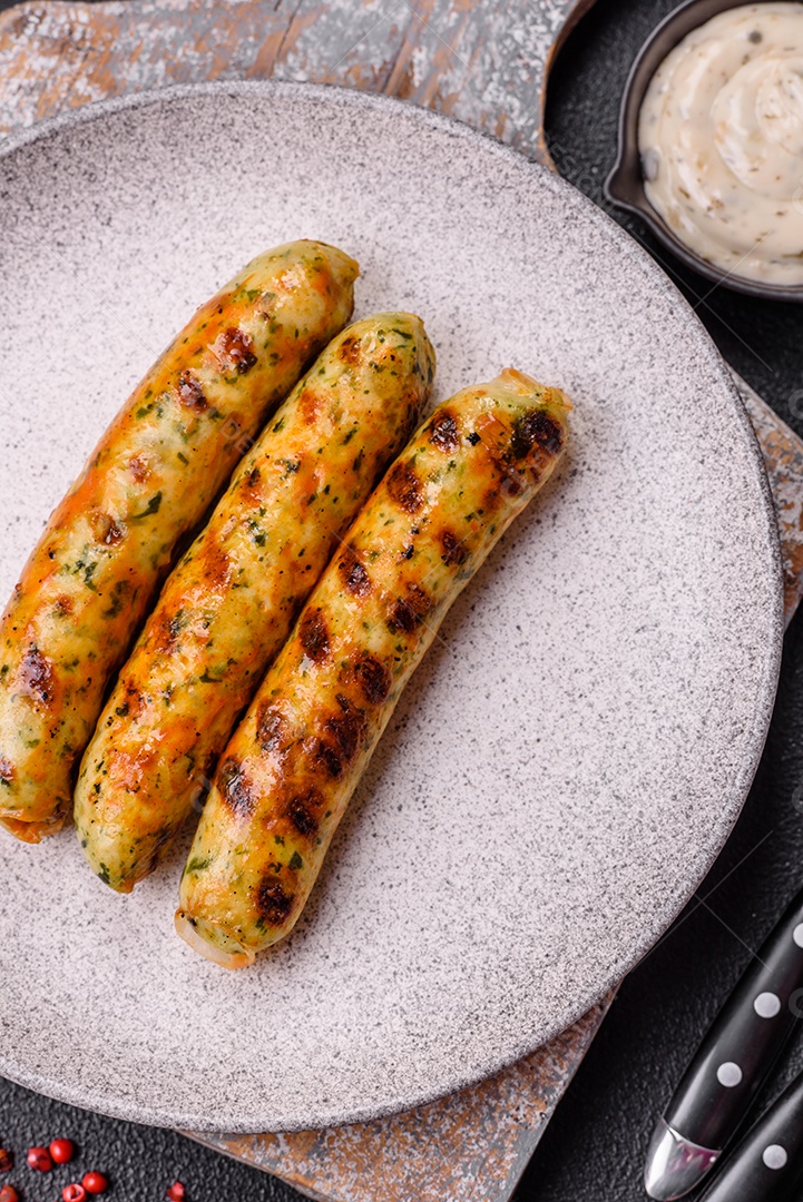 Salsicha vegana sobre prato de cerâmica