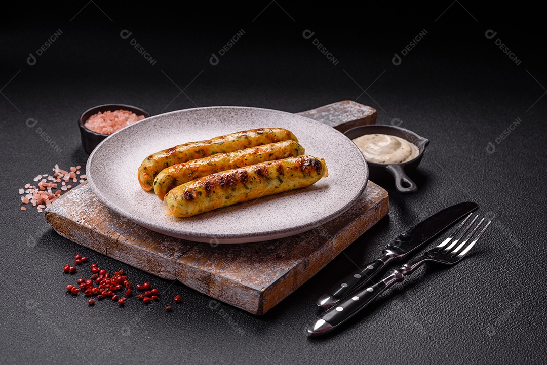 Salsicha vegana sobre prato de cerâmica