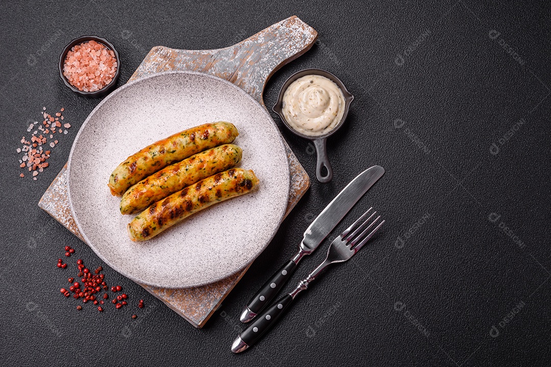 Salsicha vegana sobre prato de cerâmica