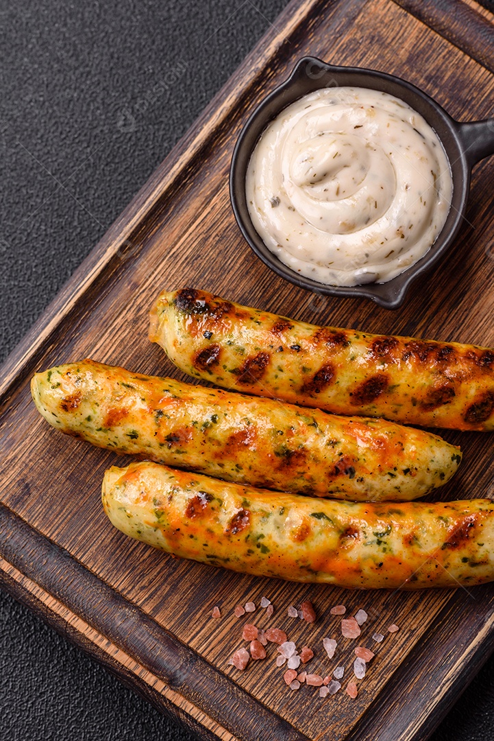 Salsicha vegetariana com molho ao lado