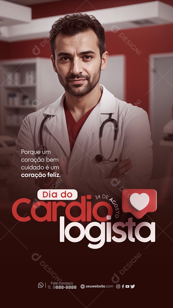 Story Dia do Cardiologista 14 de Agosto um Coração Bem Cuidado Social Media PSD Editável