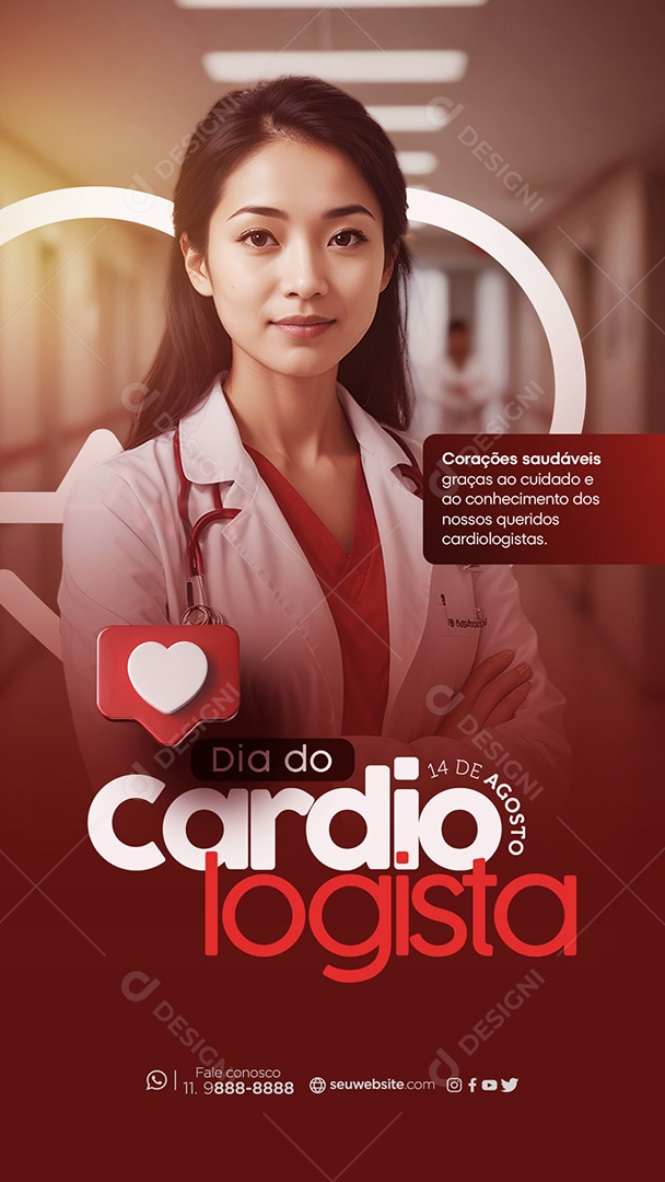 Story Dia do Cardiologista 14 de Agosto Corações Saudáveis Social Media PSD Editável