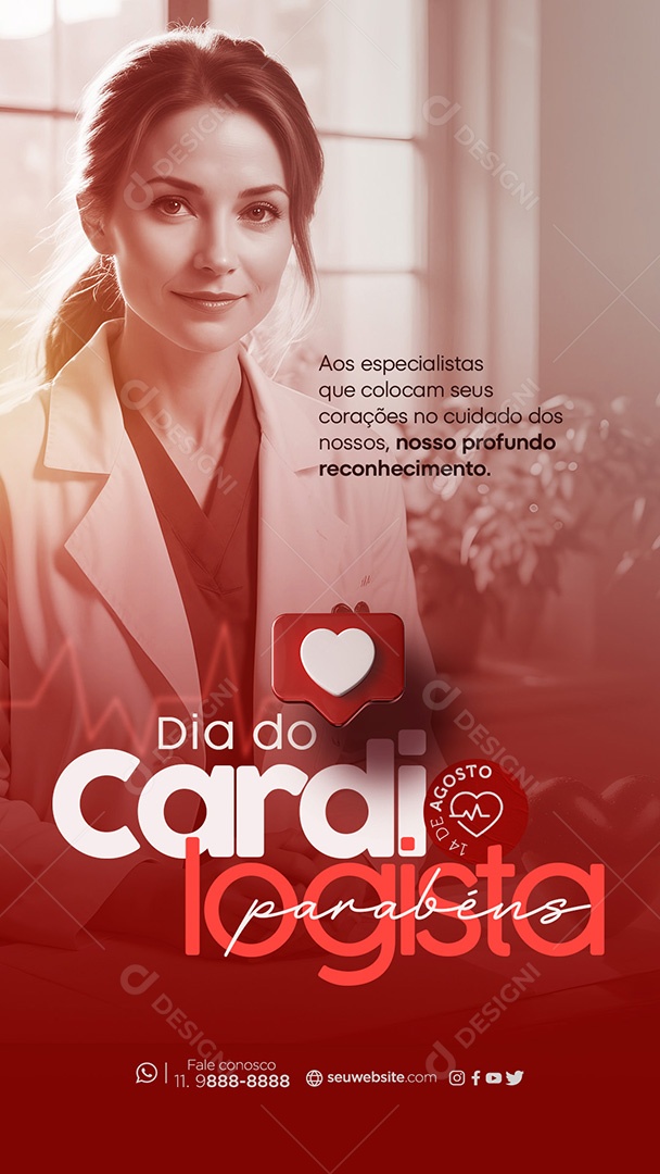 Story Dia do Cardiologista 14 de Agosto nosso Profundo Reconhecimento Social Media PSD Editável