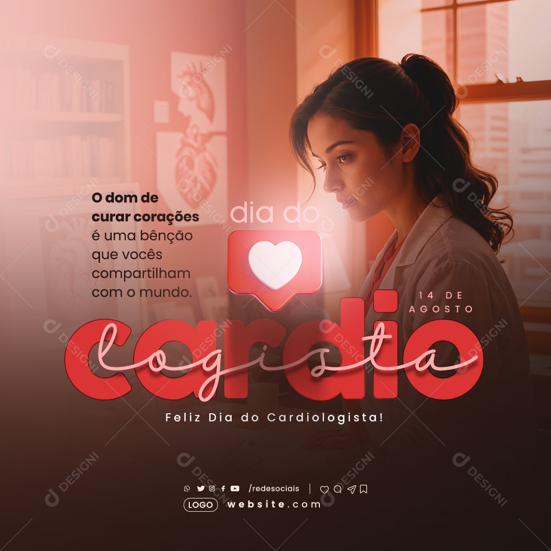 Dia do Cardiologista 14 de Agosto o Dom de Curar Corações Social Media PSD Editável