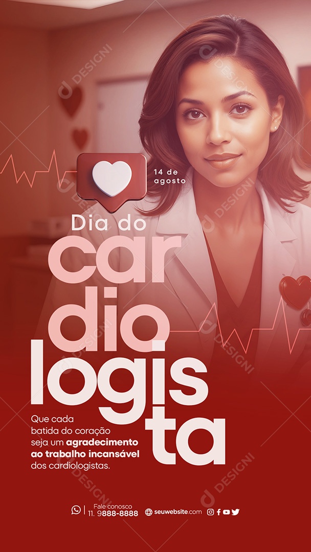 Story Dia do Cardiologista 14 de Agosto que Cada  Batida do Coração Seja um Agradecimento Social Media PSD Editável