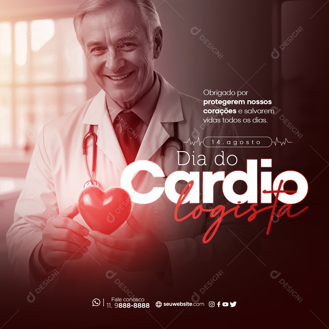 Dia do Cardiologista 14 de Agosto Obrigado por Protegerem nossos Corações Social Media PSD Editável