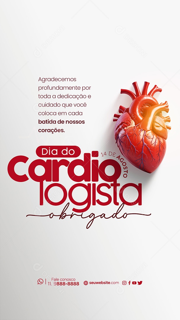 Story Dia do Cardiologista 14 de Agosto Agradecemos por toda a Dedicação Social Media PSD Editável