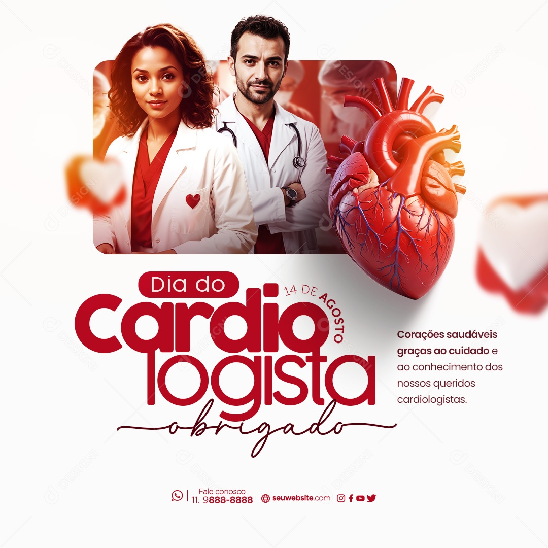 Dia do Cardiologista 14 de Agosto Social Media PSD Editável