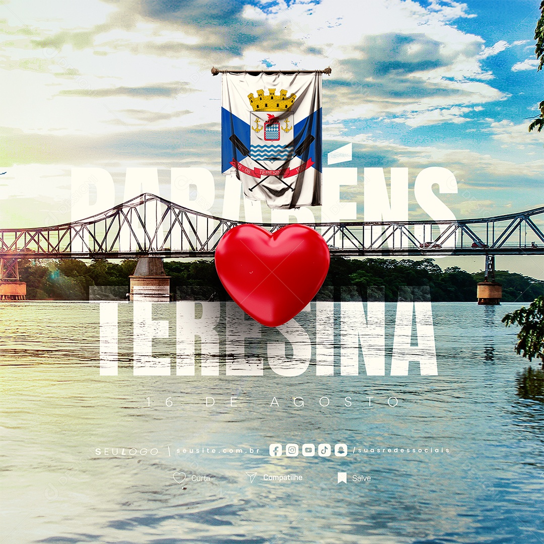 Aniversario Parabéns Teresina 16 de Agosto Social Media PSD Editável